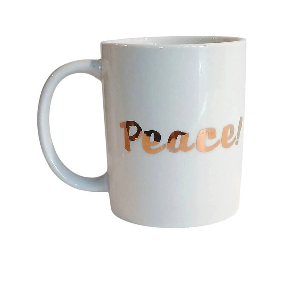 Peace Coffee Tea Mug‎ GOLD Letters WHITE Hip Pop Culture Glam Boardroom Chic Mom